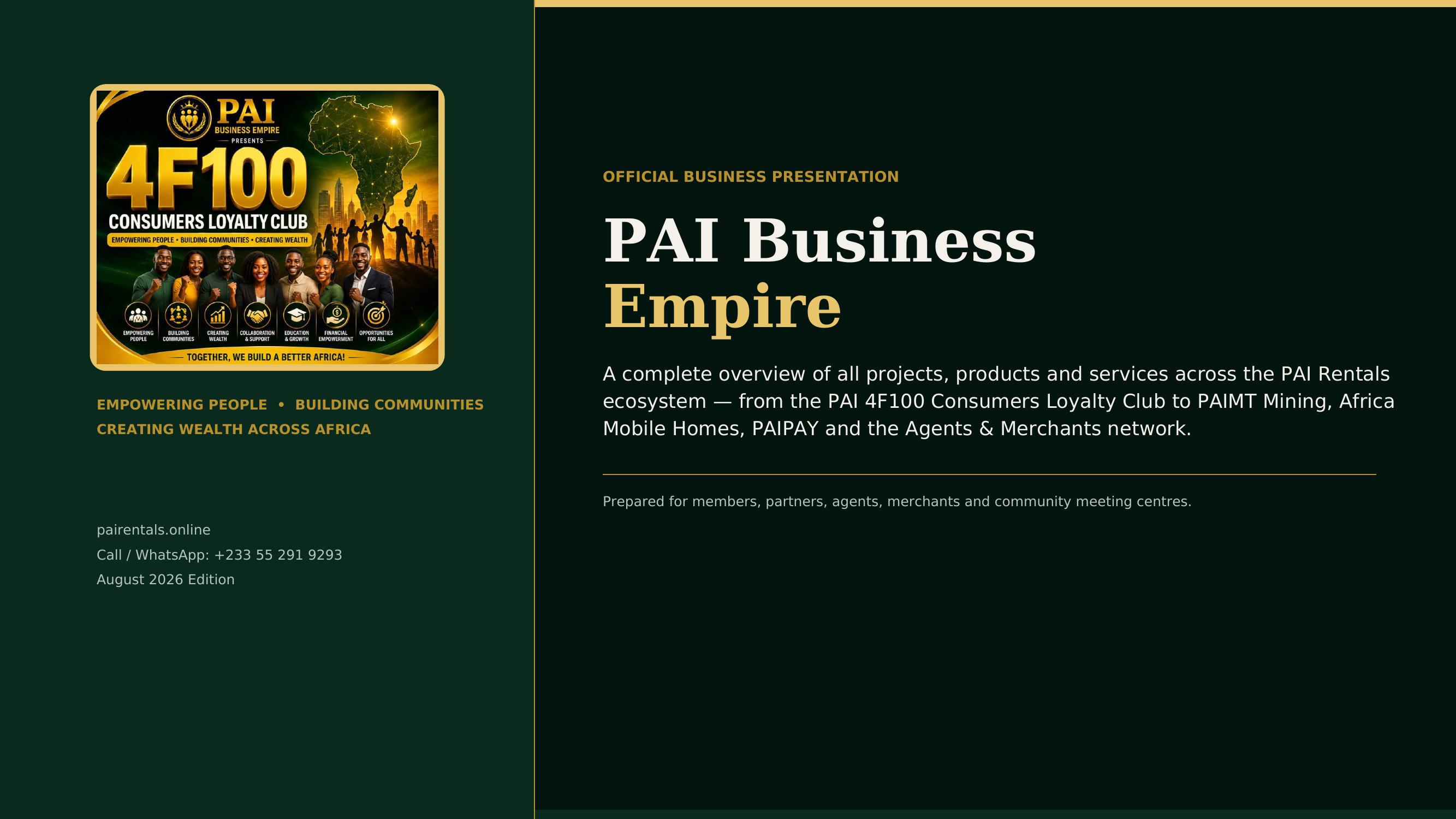 Cover slide of the PAI Business Empire ecosystem presentation PDF